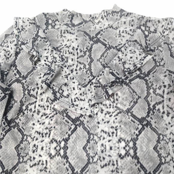 Long Sleeved Snakeskin Print Semi Sheer Top - Picture 2 of 7